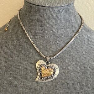 Vintage CHICO’s Silver and Gold Tone Rhinestoned Heart Pendant Necklace